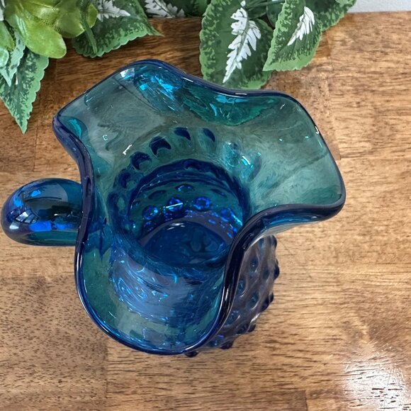 Empoli Blue Hobnail Glass Pitcher Vintage Italian Jug Vase Retro Barware - Picture 4 of 5